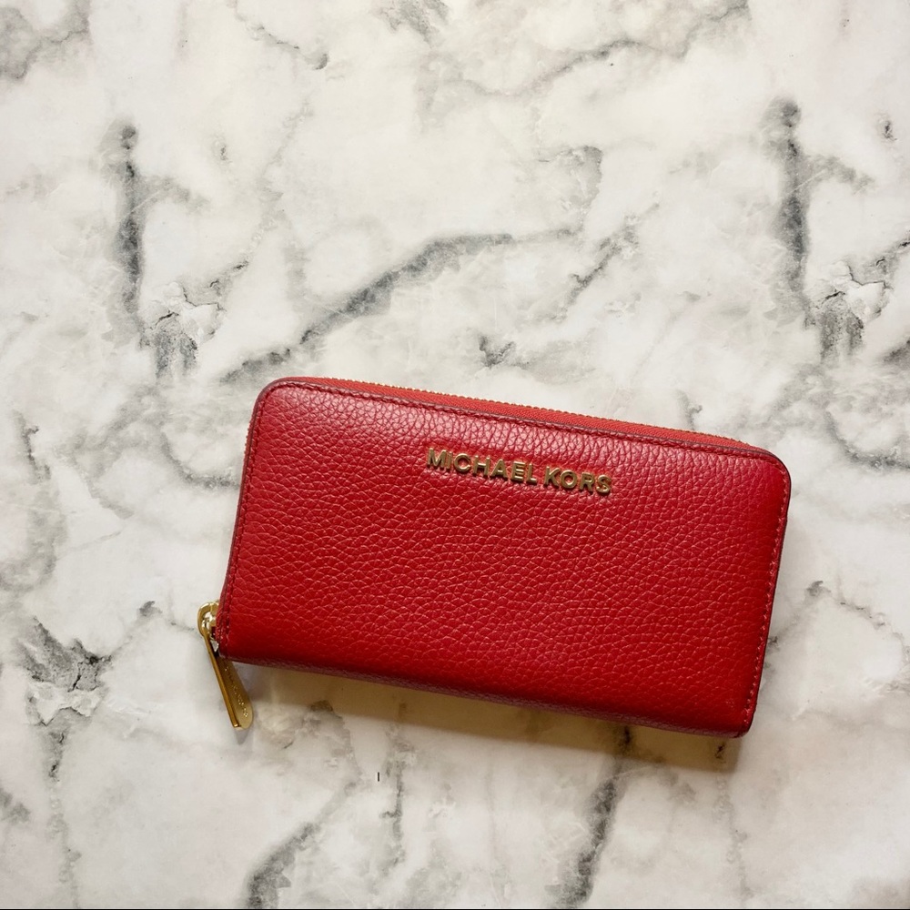 Michael Kors Red Zip Wallet w/ Gold Hardware